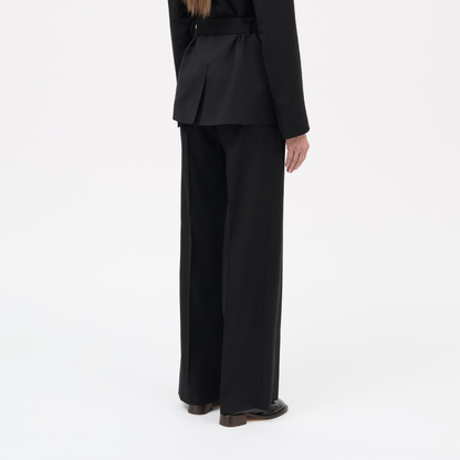 Petra Thin Solid Wool Bukser, Black