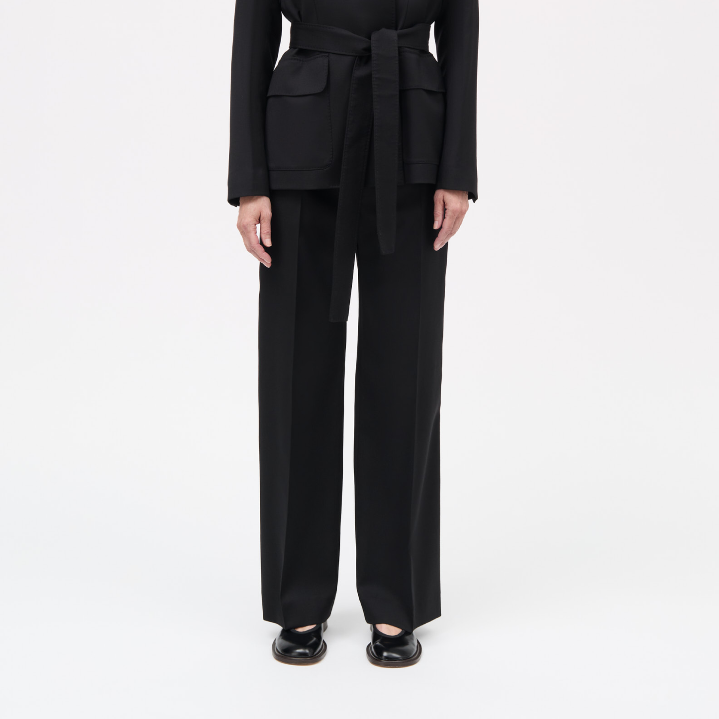 Petra Thin Solid Wool Bukser, Black