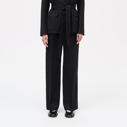 Petra Thin Solid Wool Bukser, Black