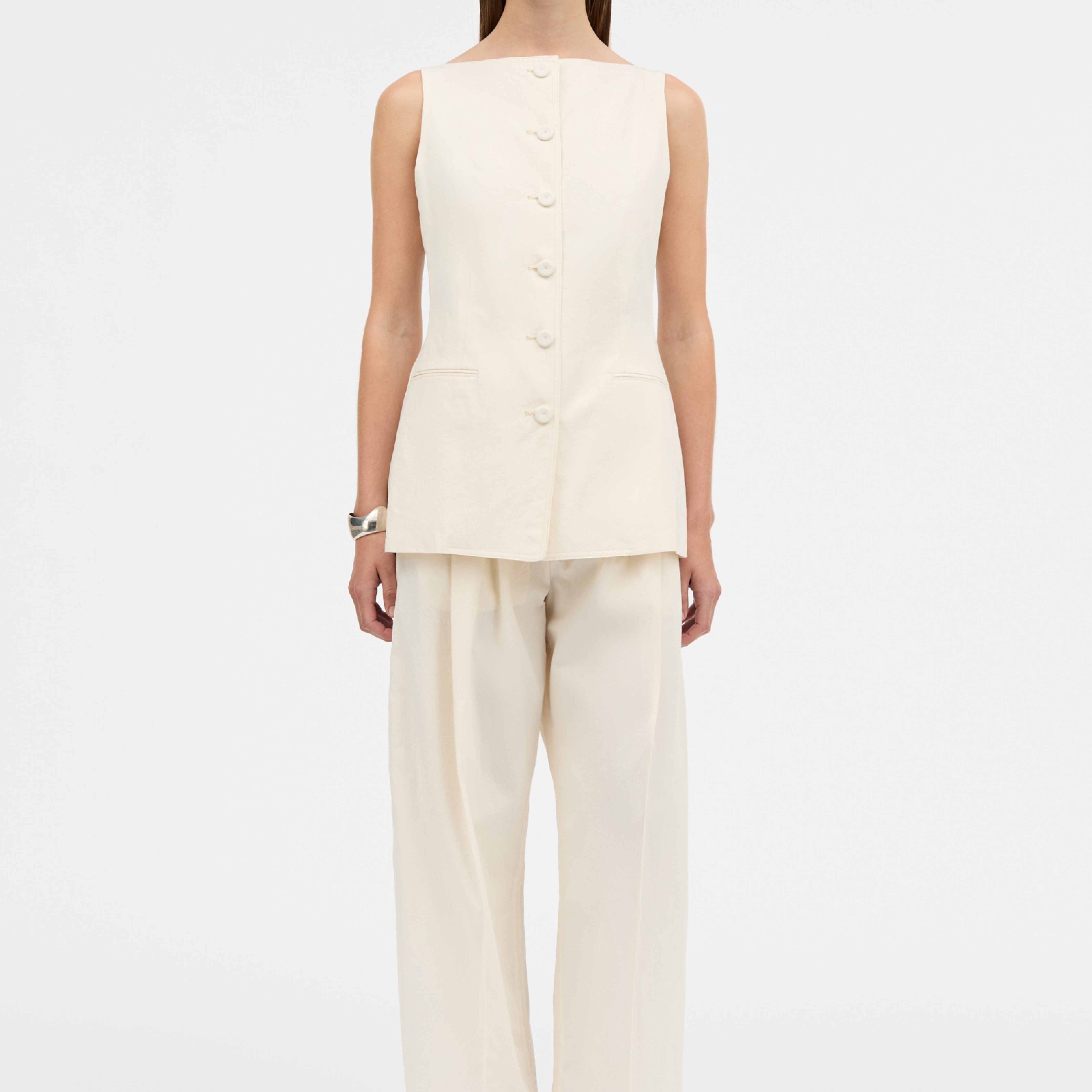 Turi Cotton Calico Vest, Ecru