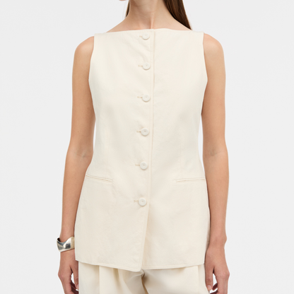 Turi Cotton Calico Vest, Ecru