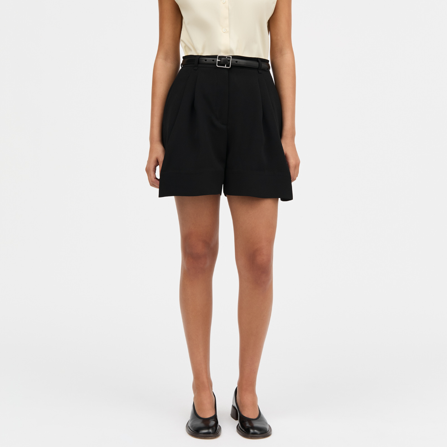 Prisk Crepe Georgette Shorts, Black
