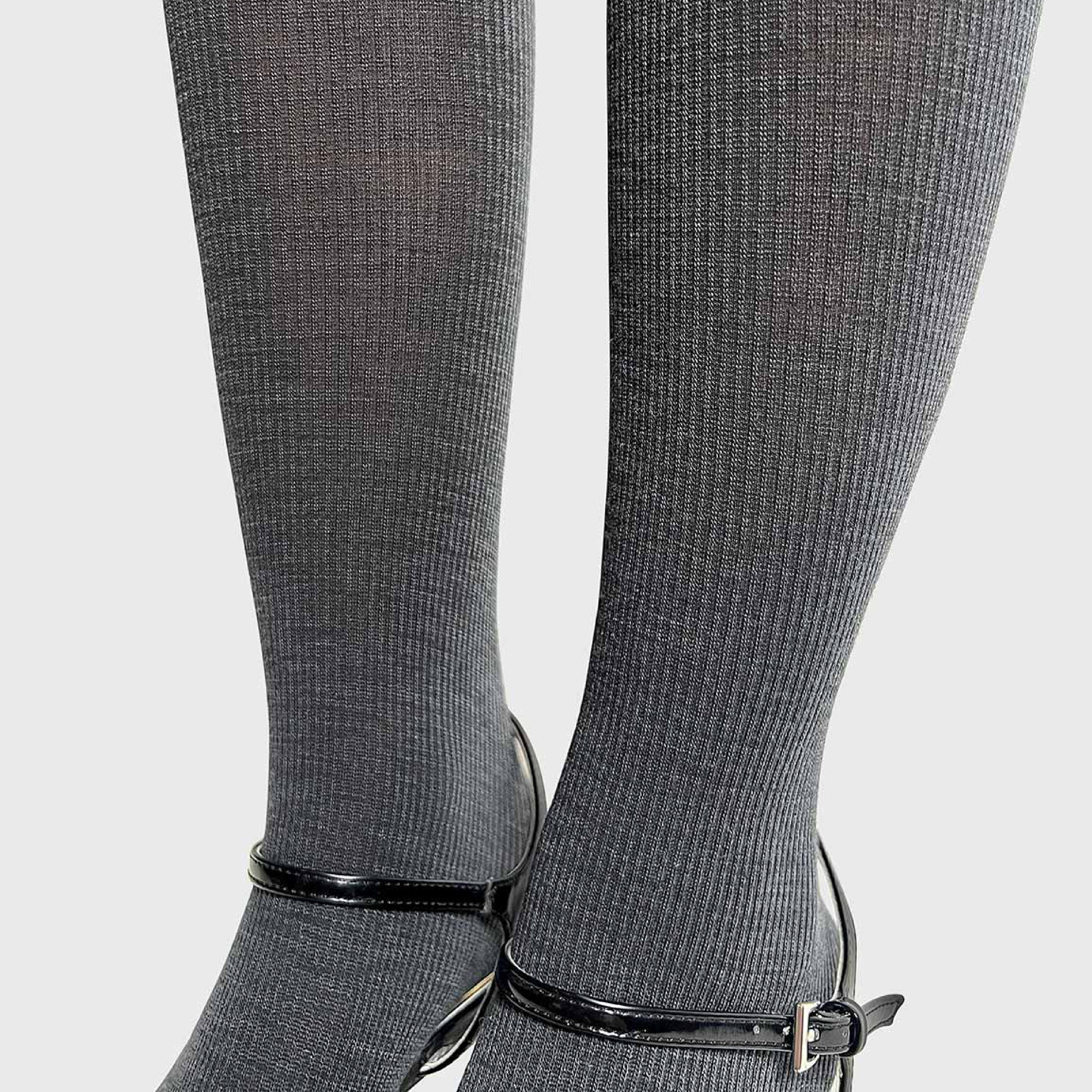 Merino Ribbed Tights, Light Grey