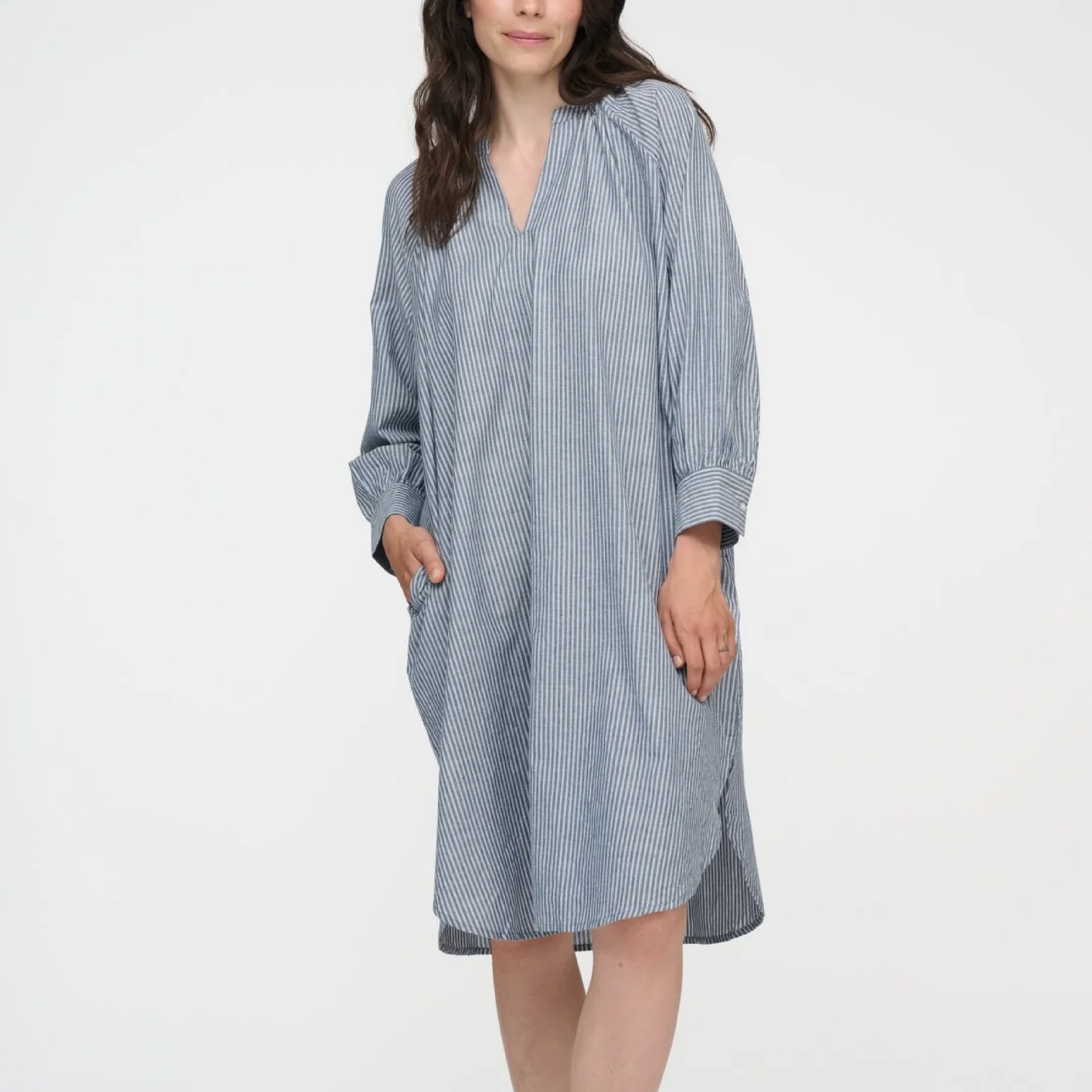 Above Stripe Dress, Sea Blue/White