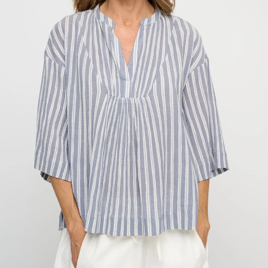 Simple Top Stripe, Sea Blue/Ecru