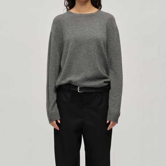 Women's Oversized Cashmere Roundneck, Heather Grey