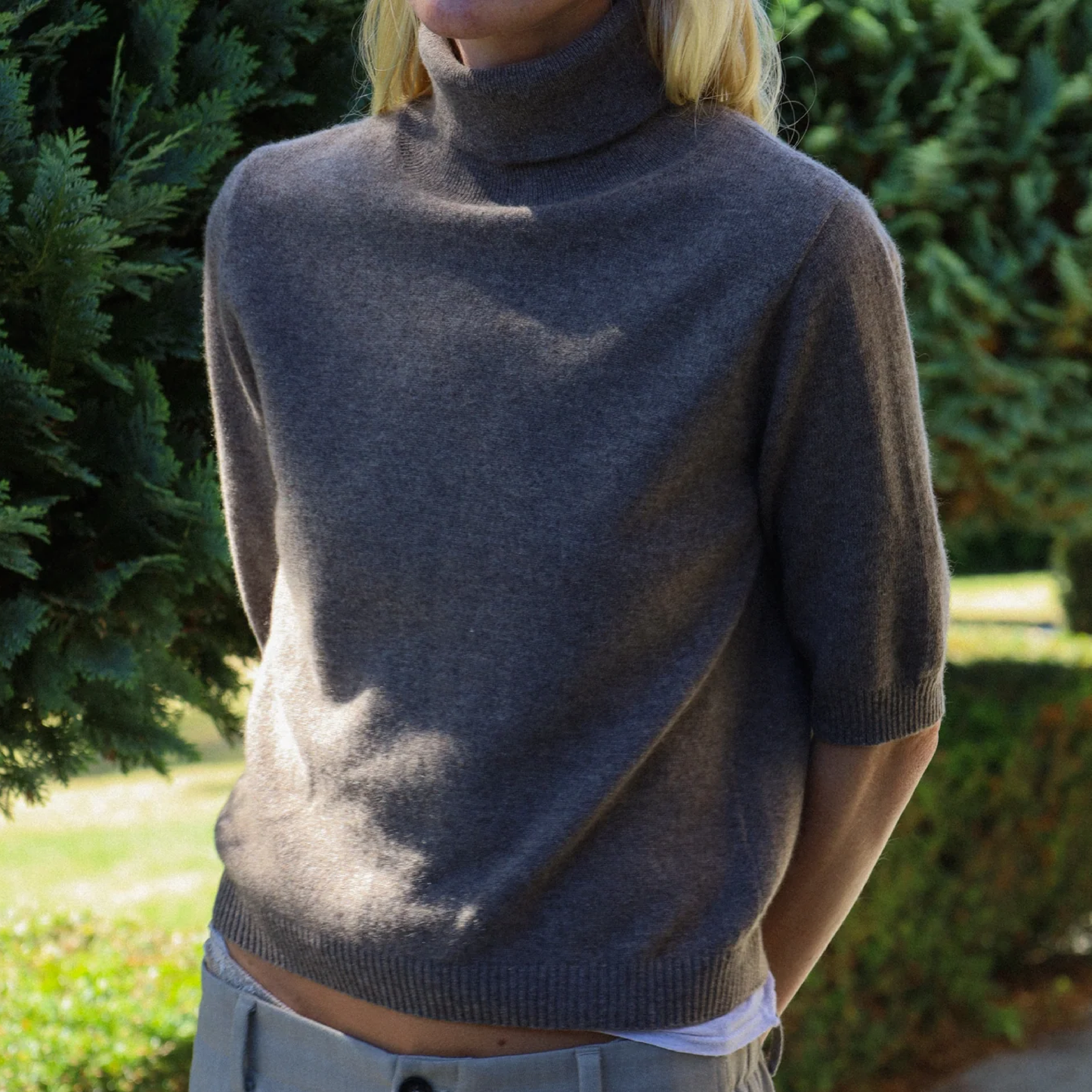 Women's Turtleneck Cashmere Blouse, Truffle
