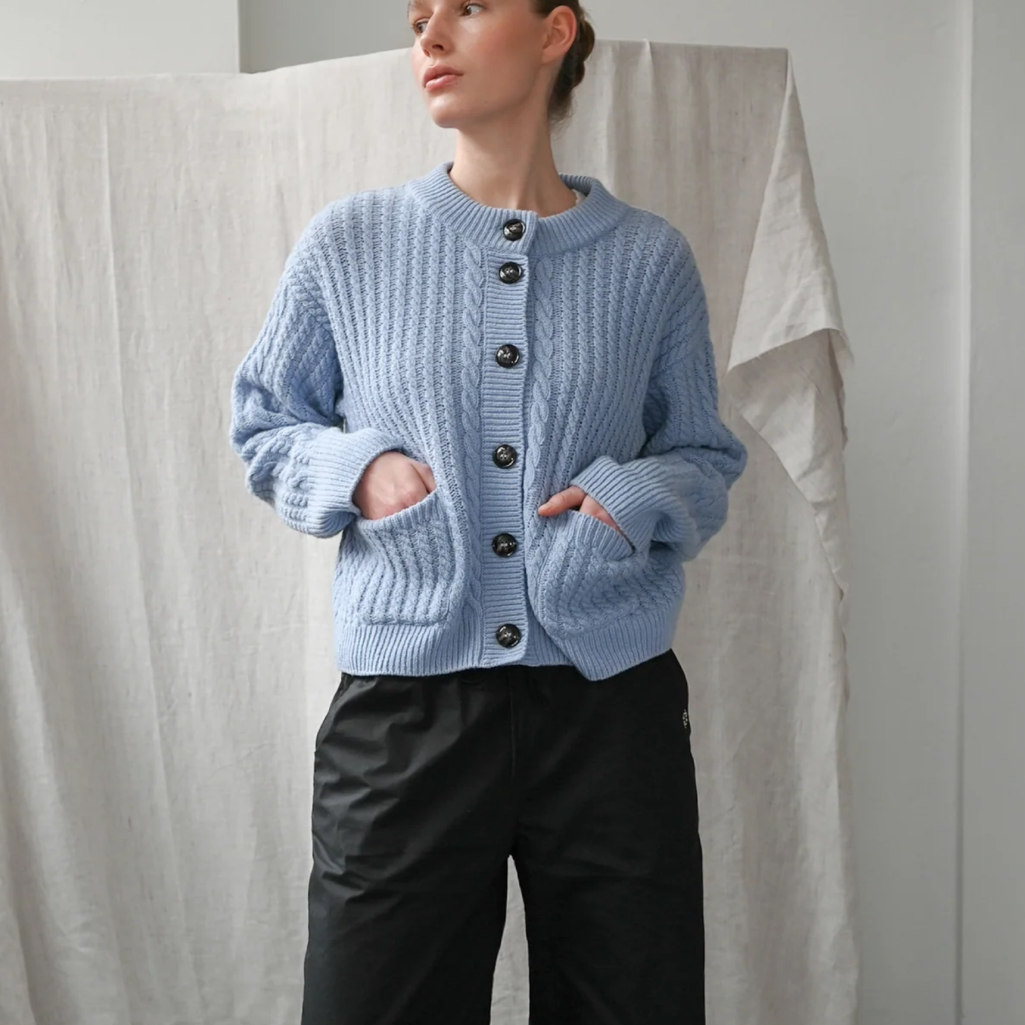 Gertrud Cable Sweater, Light Blue