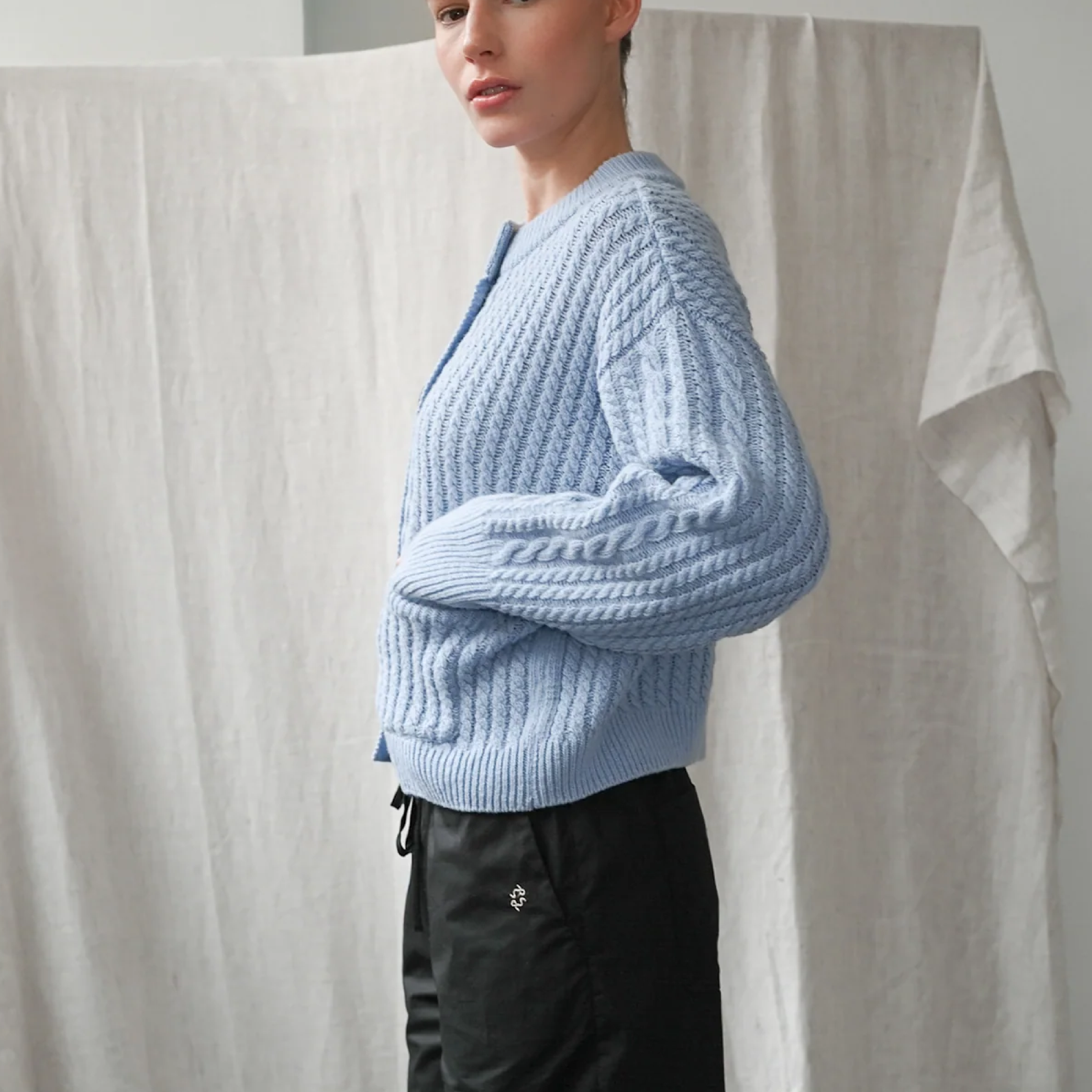 Gertrud Cable Sweater, Light Blue