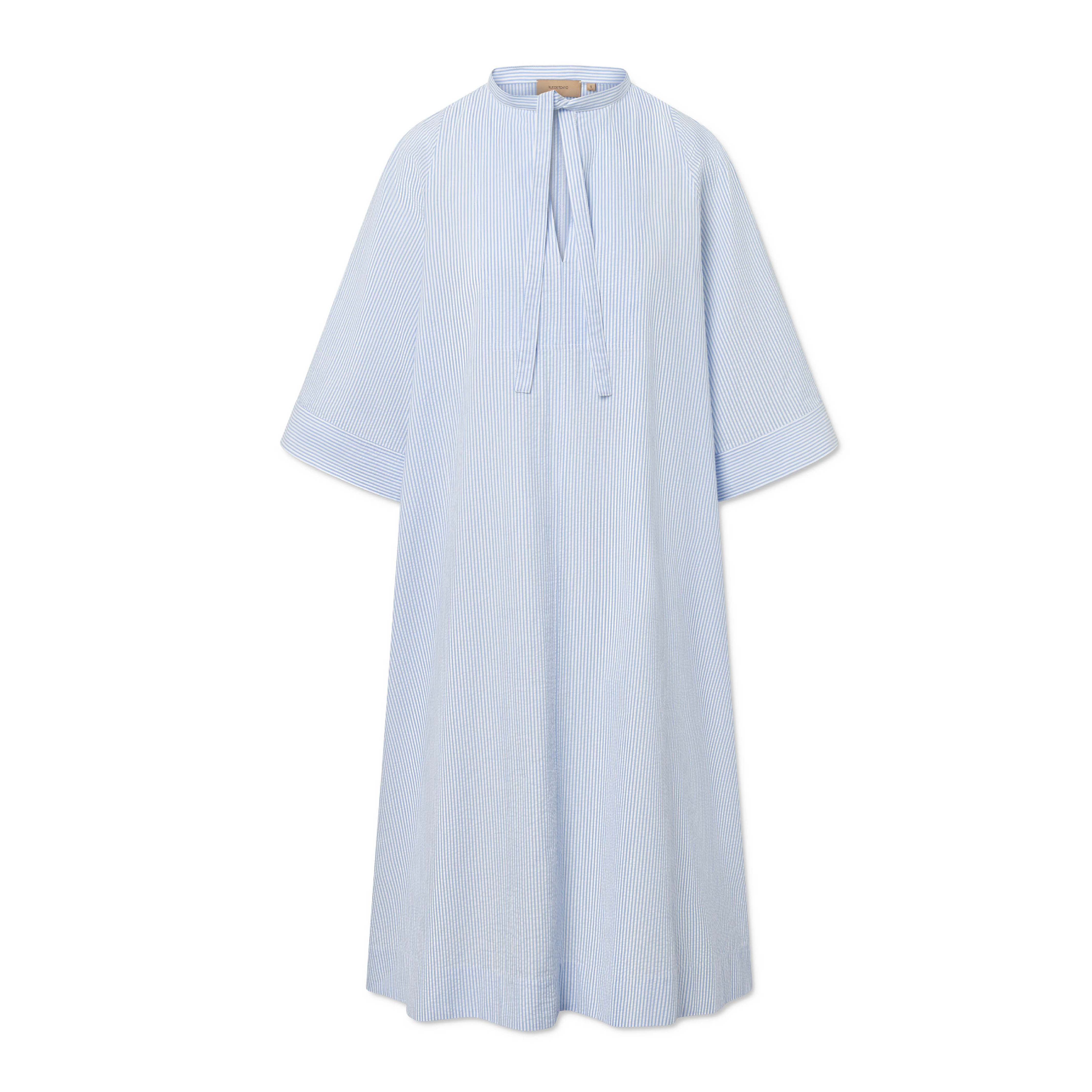 Darletta Soft Cotton Kjole, White & Light Blue Stripe
