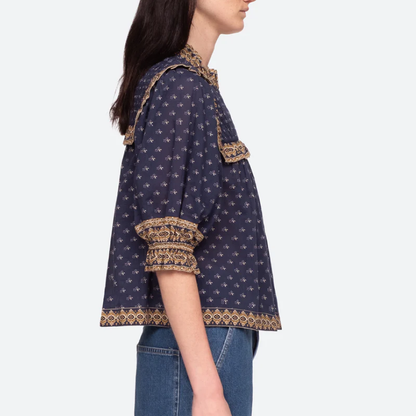 Arlita Print Puff Skjorte, Navy