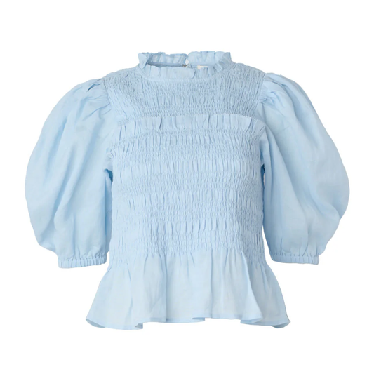 Cole Smocked Ramie Top, Sky