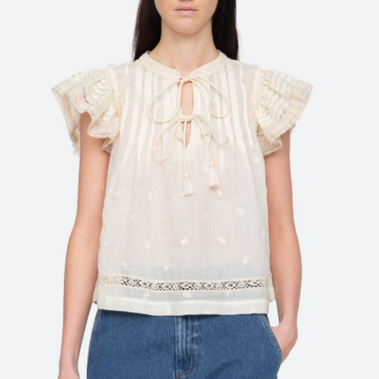 Loren Solid Flutter Top, Cream