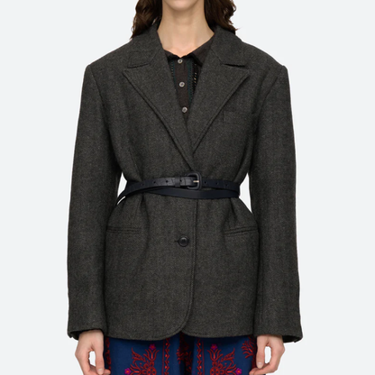 Lucas Suiting Jacket W. Leather Belt, Grey