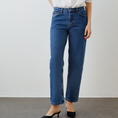 Allison Cropped Jeans, Mid Blue Denim