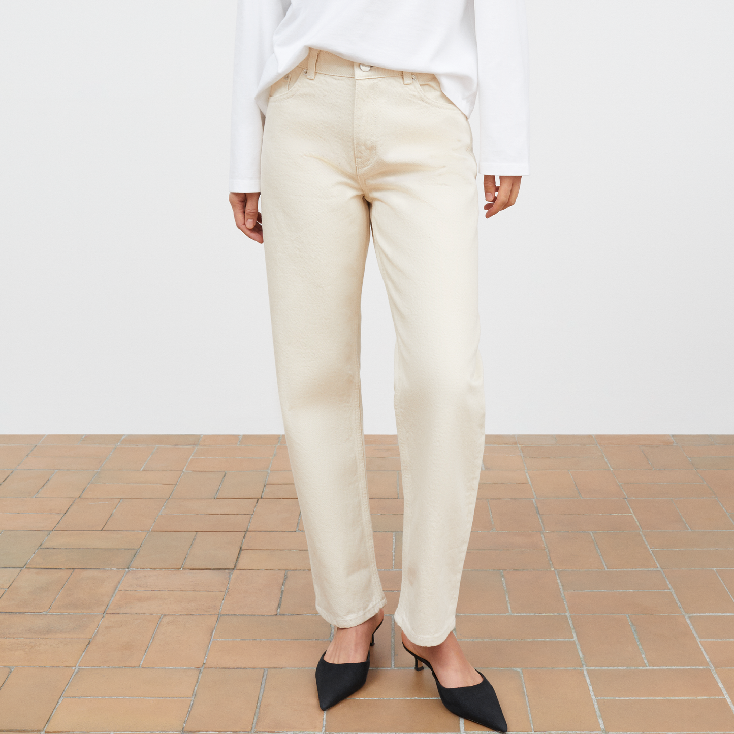 Allison Cropped Jeans, Ecru