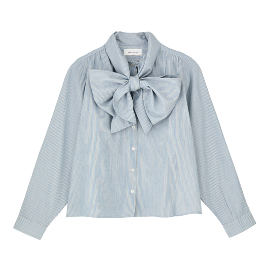 Dalia Bow Shirt, Tiny Blue Stripe