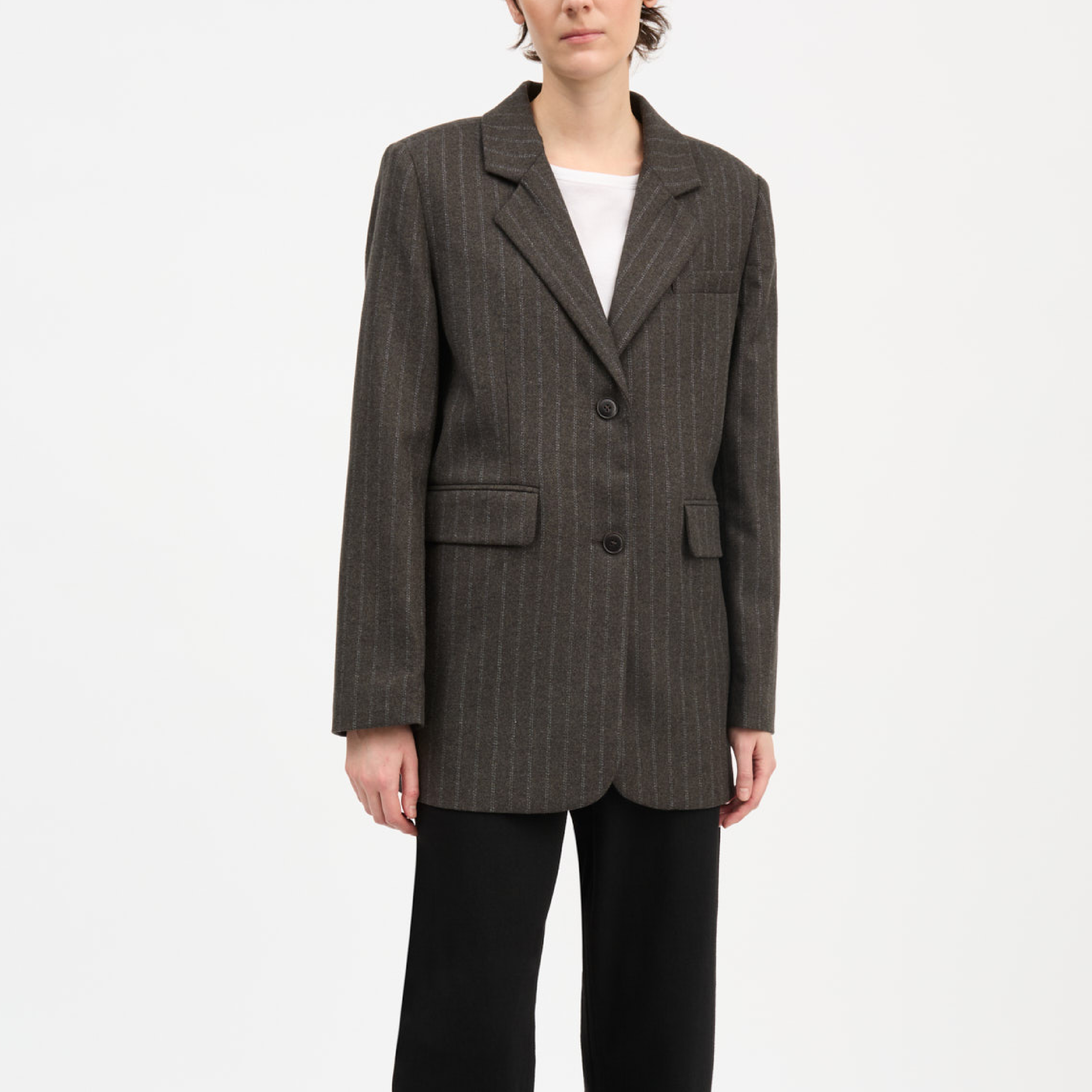 Joan Blazer, Brown/Black Pinstripe