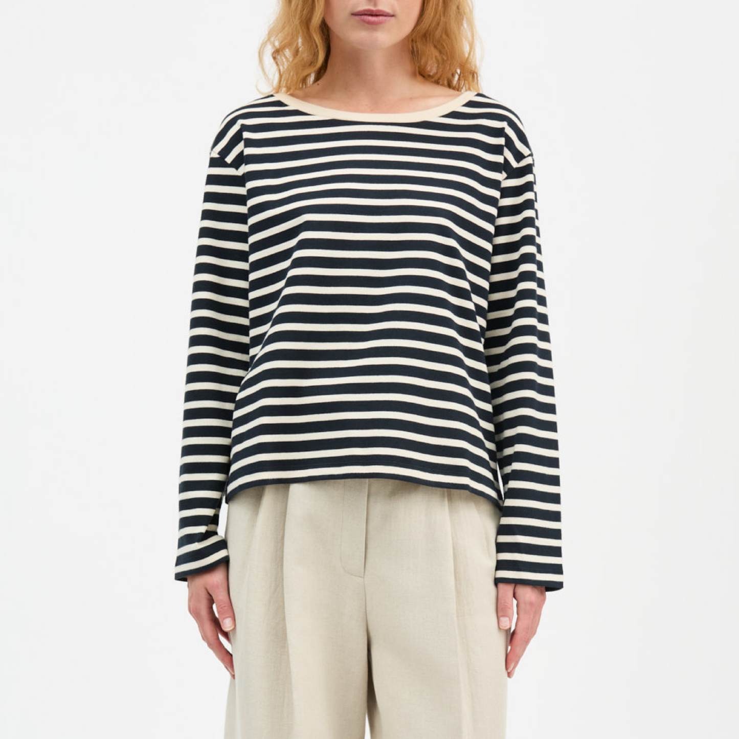 Marron Oversized Blouse, Navy/Off White Stripe