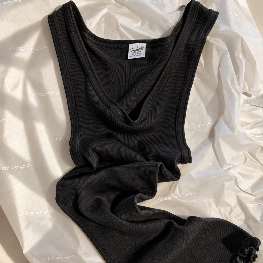 Uld & Silke Tank Rib Top, Black 3442