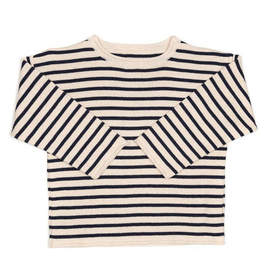 Sweater Striped Cotton Knit, Navy