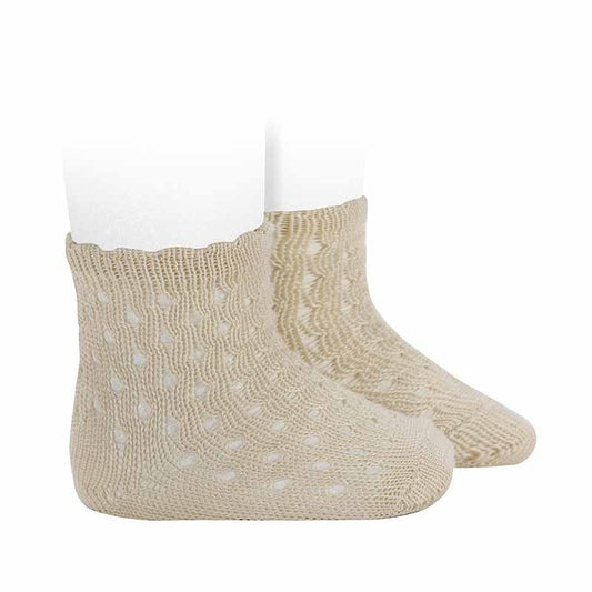 Baby socks M. Hole pattern, Linen