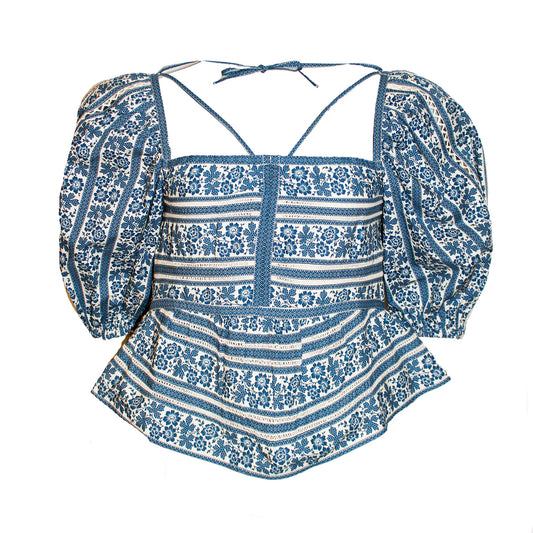 Arlo Print Puff Top, Blue