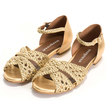 Olina Braided Leather Sandals, Gold