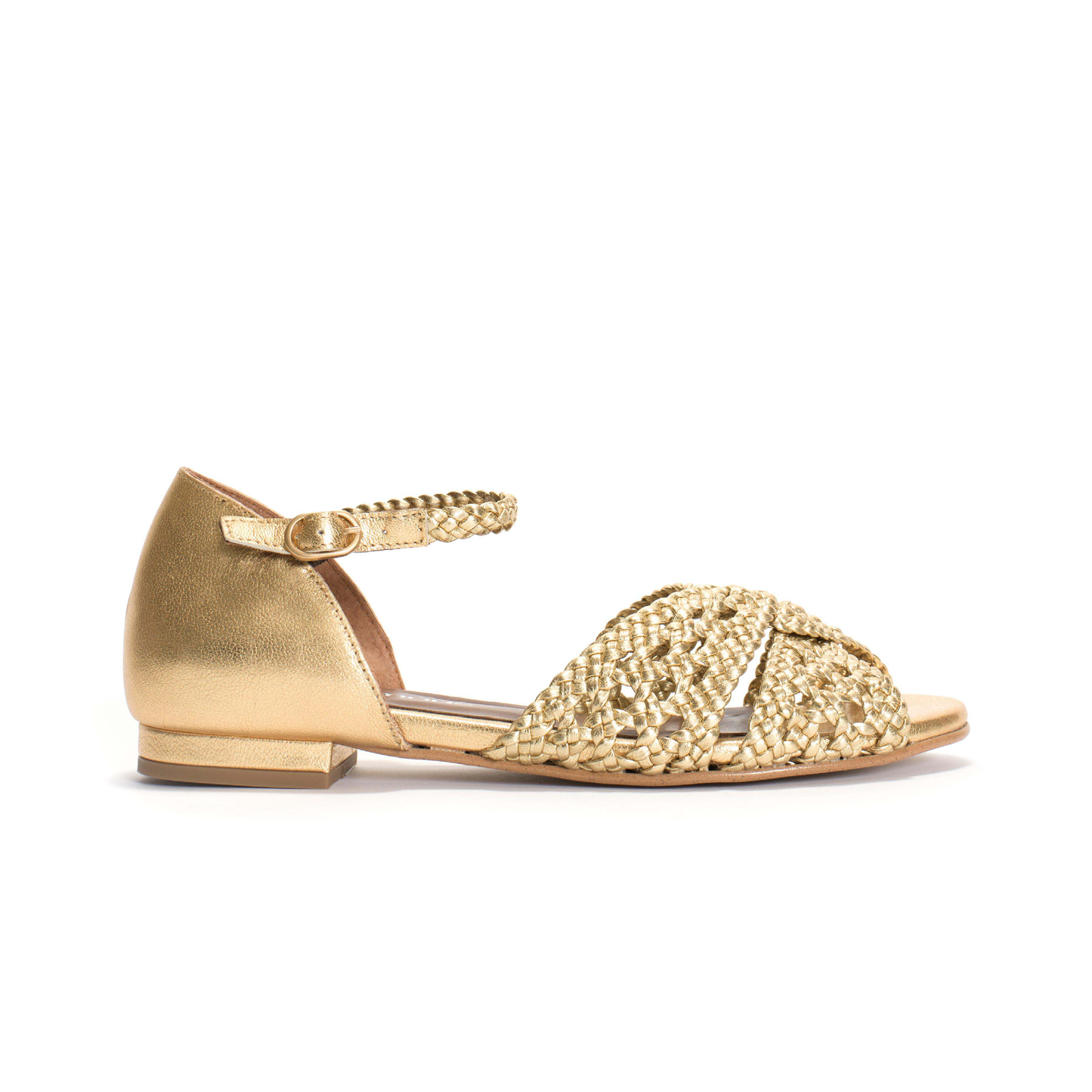 Olina Braided Leather Sandals, Gold