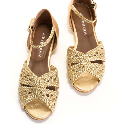 Olina Braided Leather Sandals, Gold