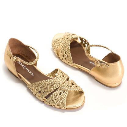 Olina Braided Leather Sandals, Gold