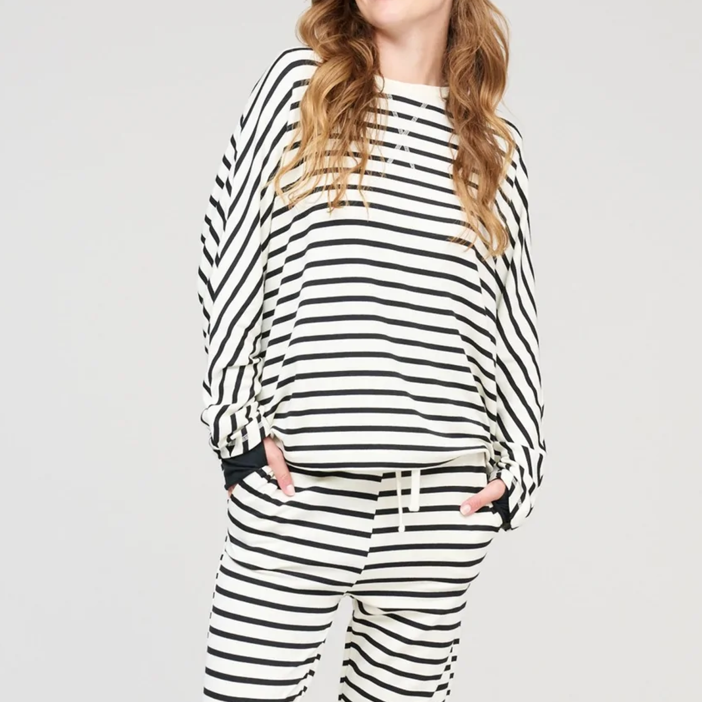 Wave Sweat Blouse, Navy/White