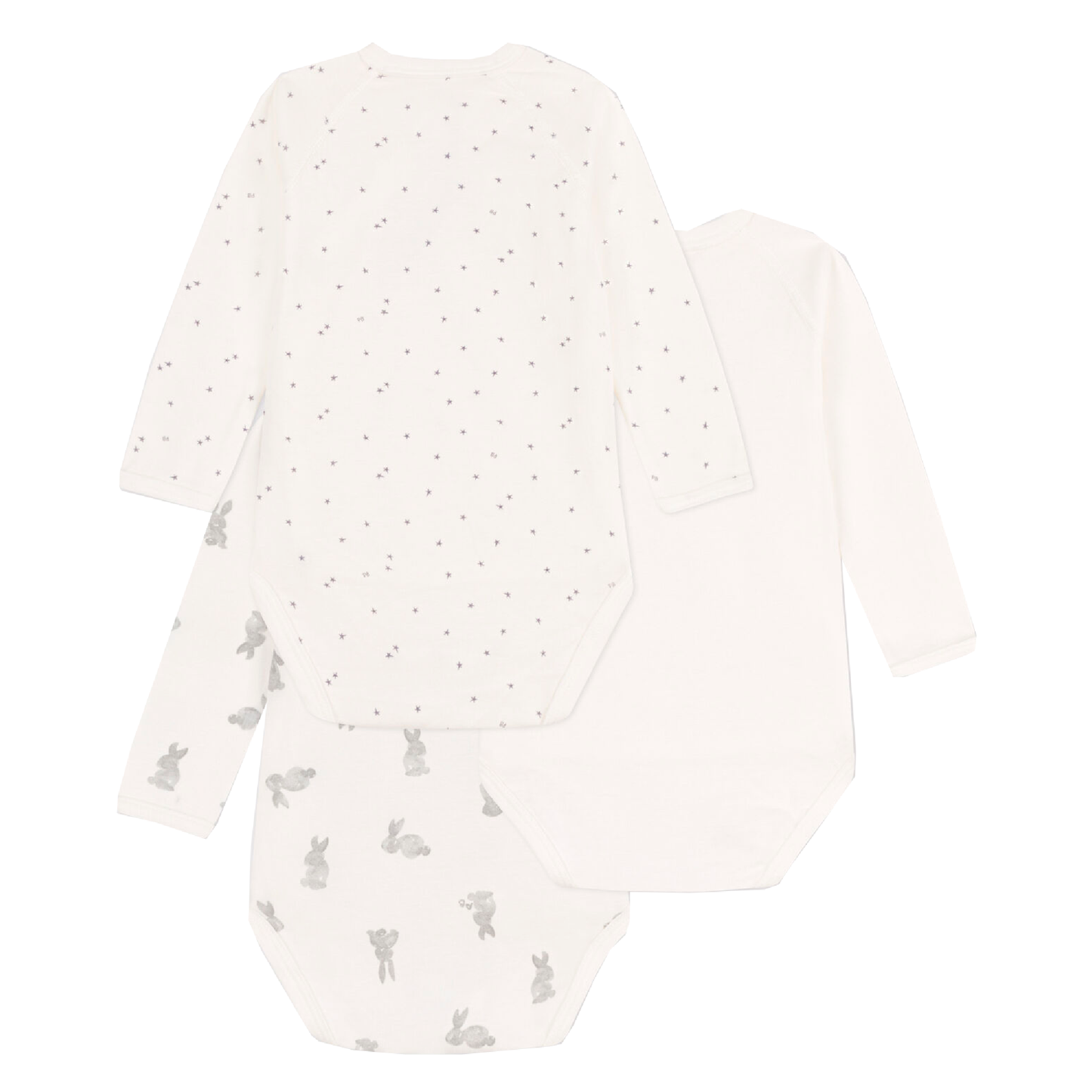 Newborn Body, White/Rabbit (3-pack)