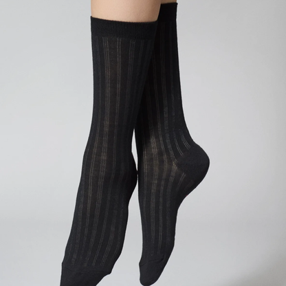 Cecilie Merino Ribbed Socks, Black