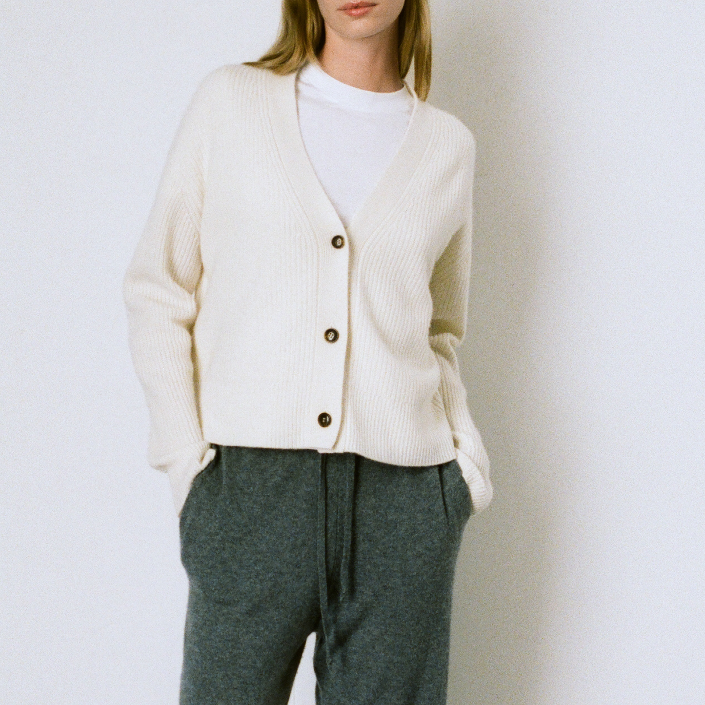 Premium Ribbed Cardigan, Cloud
