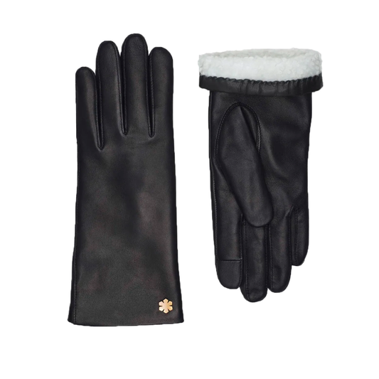 Anna Pearl Leather Gloves, Black