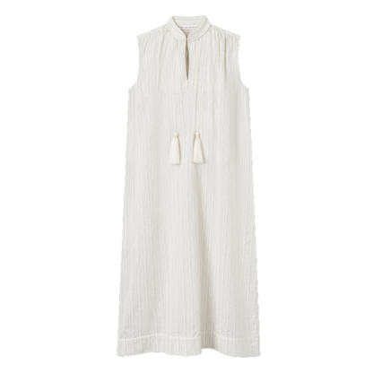 Drea Striped Silk Dress, Ecru