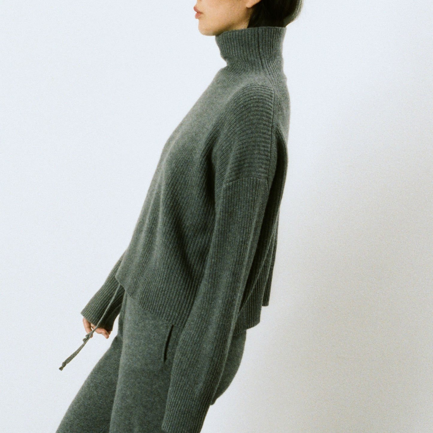 Premium Ribbed Turtleneck, Heather Grey
