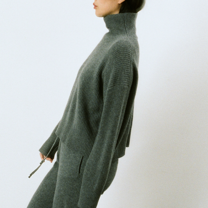 Premium Ribbed Turtleneck, Heather Grey