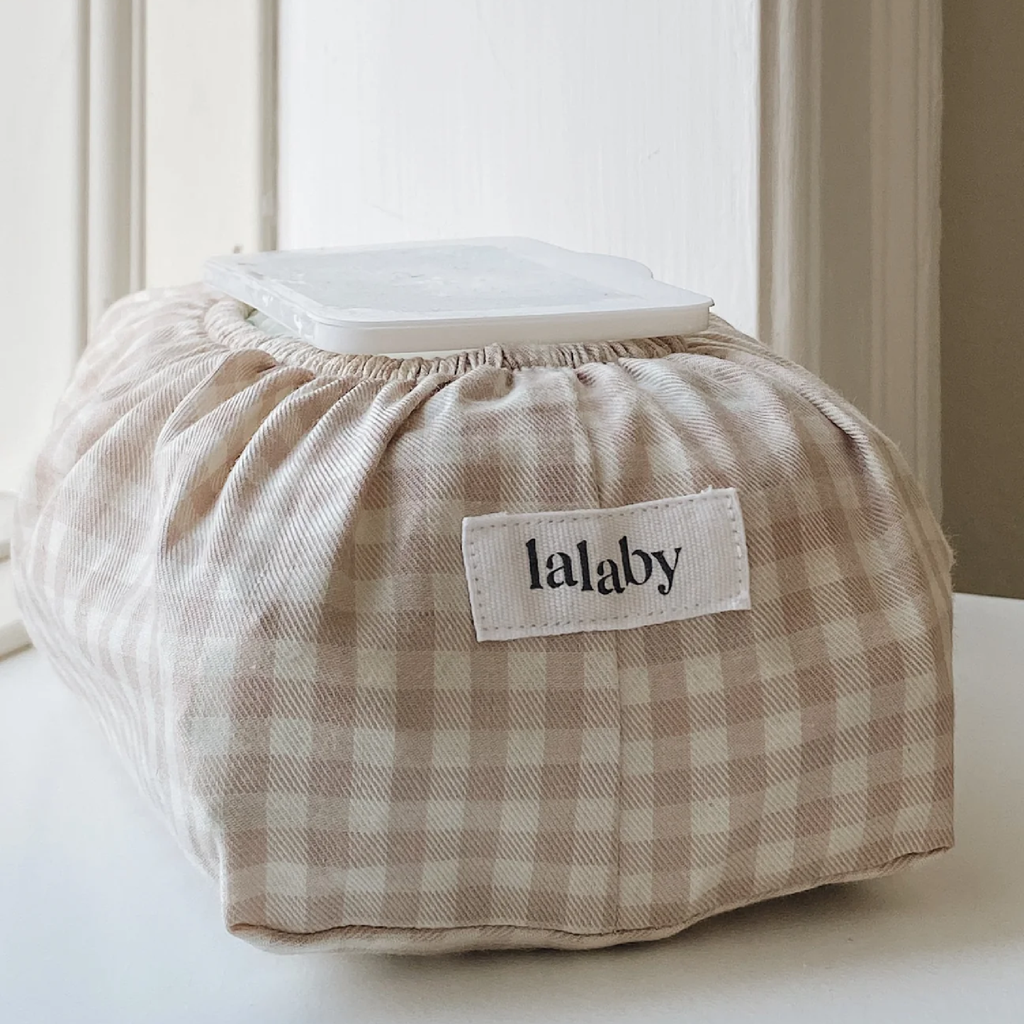 Wet Wipe Cover, Beige Gingham