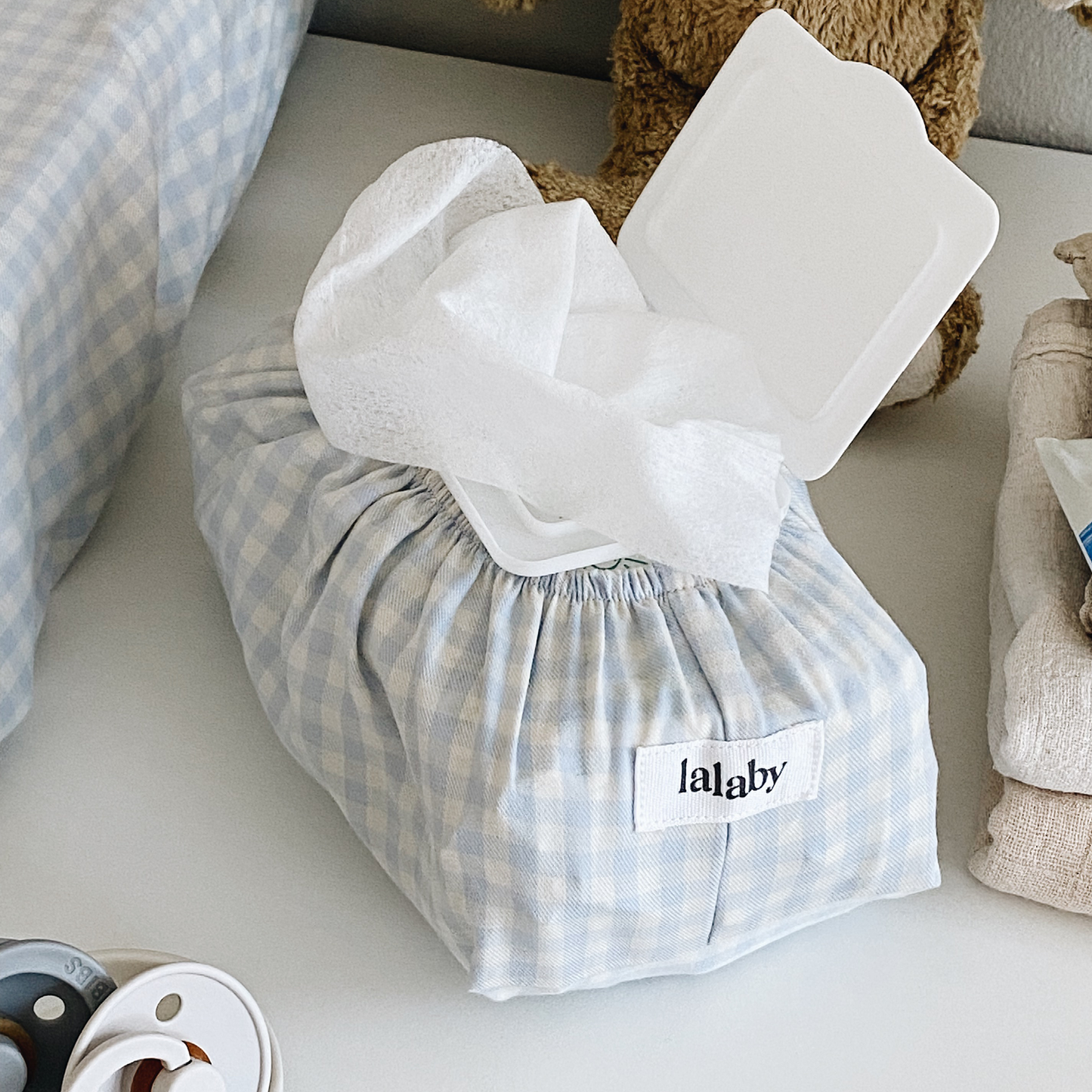 Wet Wipe Cover, Blue Gingham