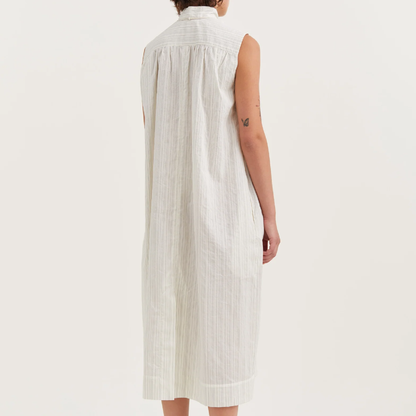 Drea Striped Silk Dress, Ecru