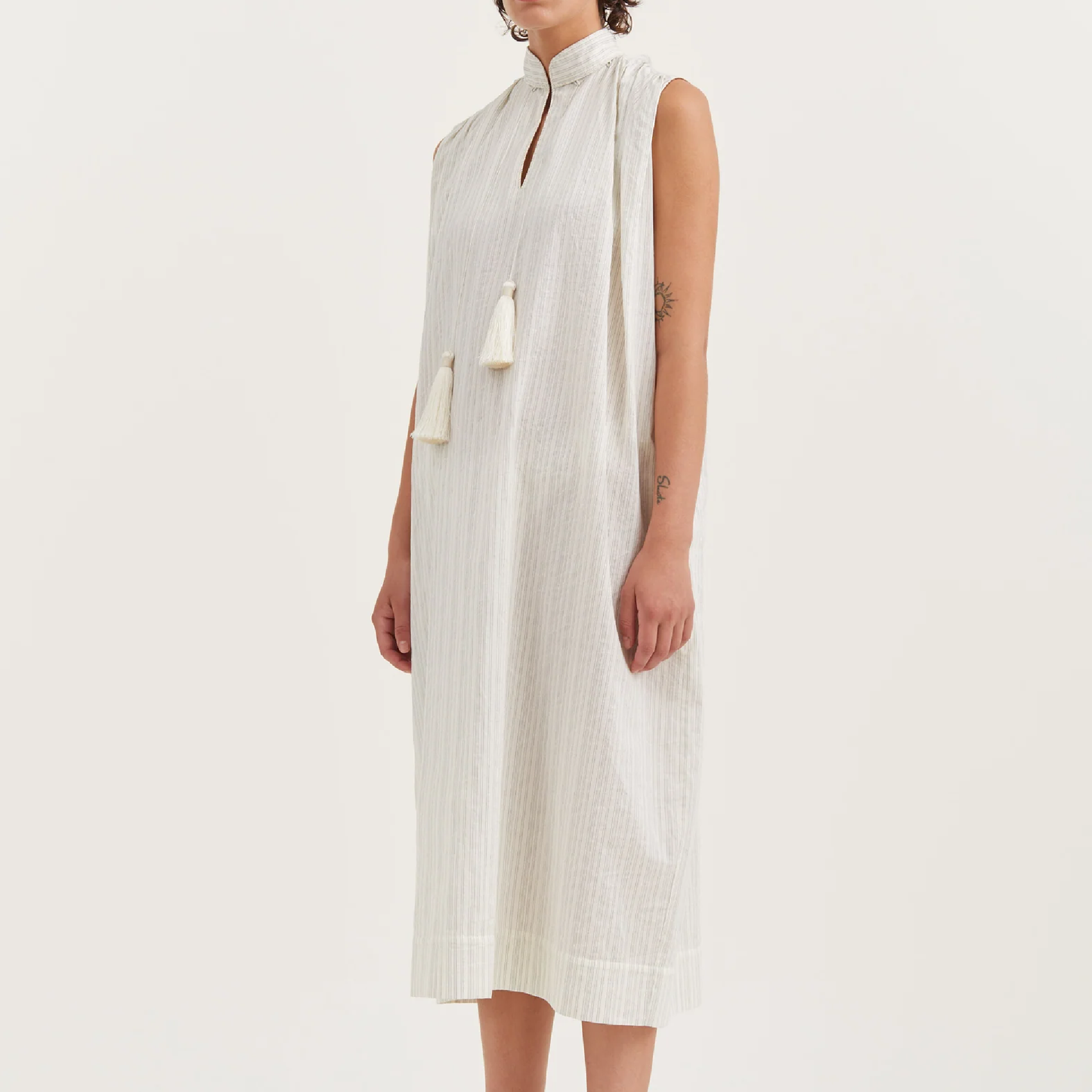 Drea Striped Silk Dress, Ecru