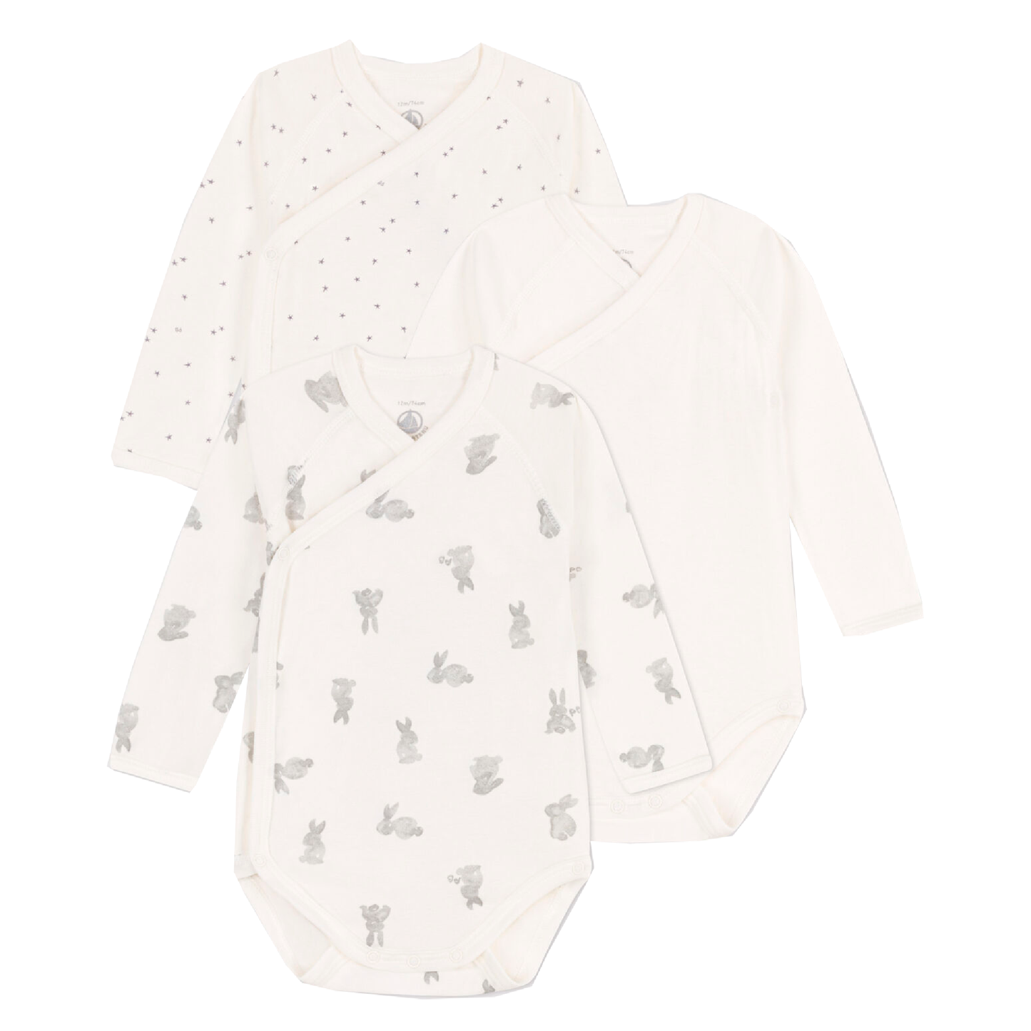 Newborn Body, White/Rabbit (3-pack)