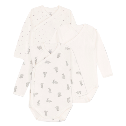 Newborn Body, White/Rabbit (3-pack)