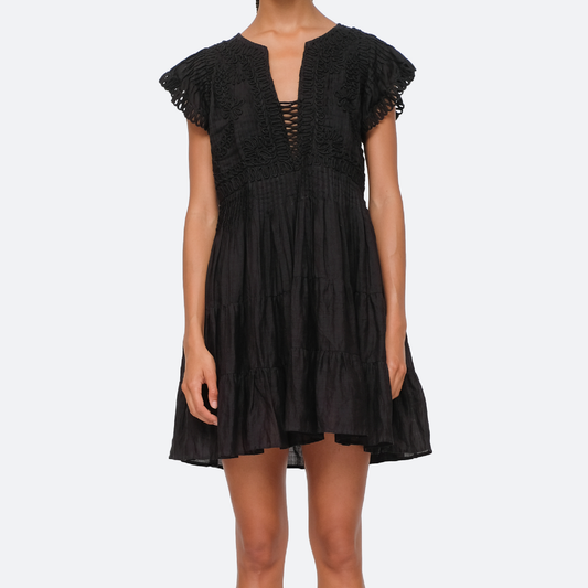 Frida Solid Flutter Dress, Black